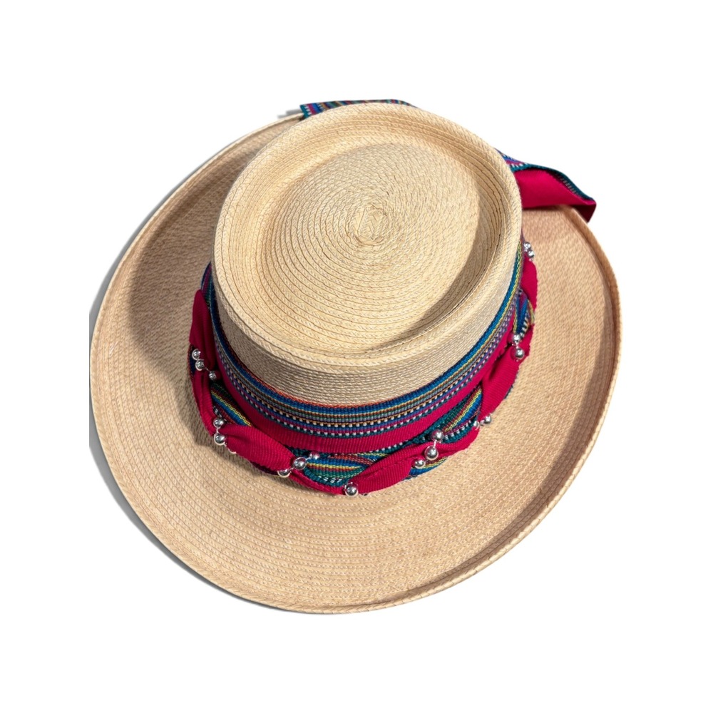 Vintage La Giralda Guatemala Handcrafted Palm Leaf Sun Hat Size 58 Woven Band